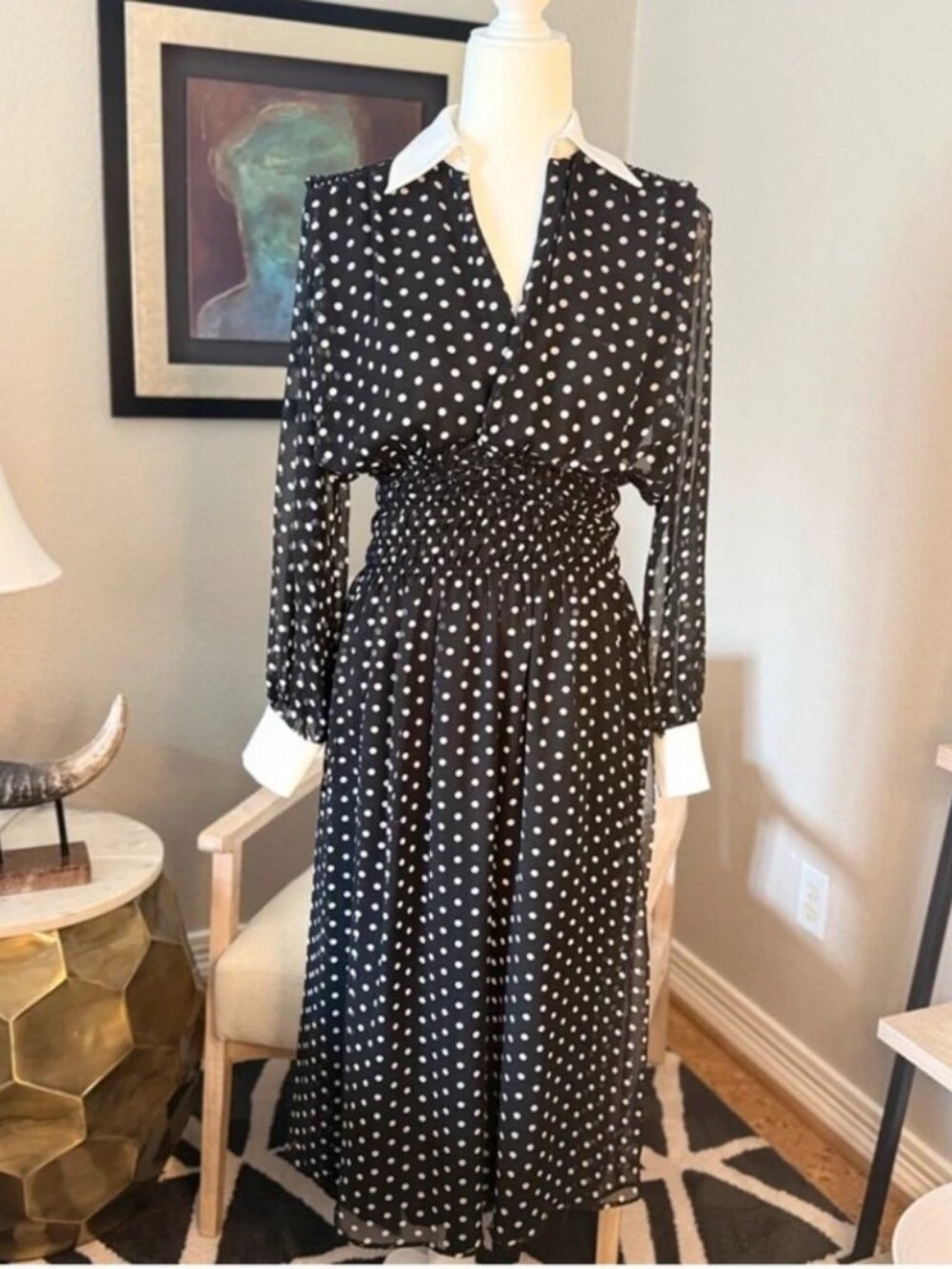 Zara Black & White Polka Dot Midi Dress